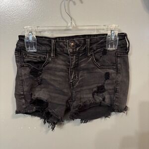 American Eagle Super Stretch Dark‎ Grey Distressed Denim Shorts (Women's 4)